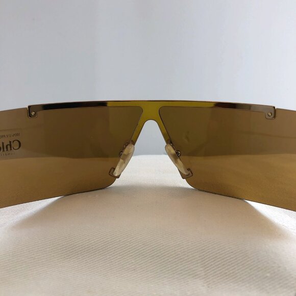 Chloe NWT Rare Vintage Shield Wrap Sunglasses Brown Metal Frame Phoebe Philo Era - Picture 8 of 11